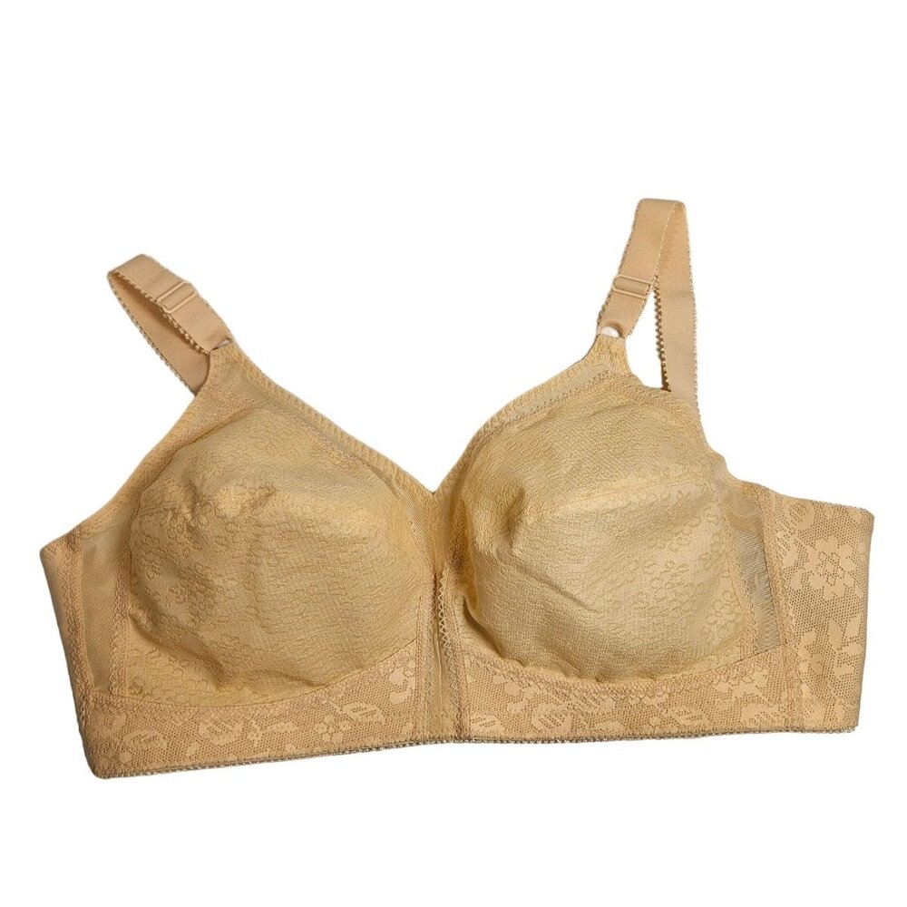 Playtex Bra womens 44C Biege wireless hook eye close Plus size Floral adjustable